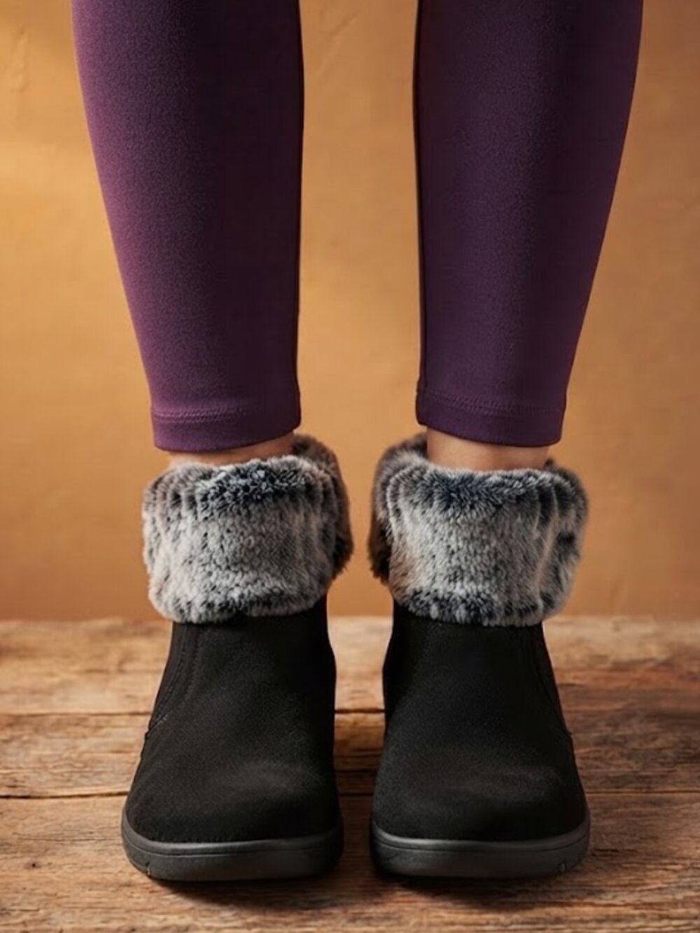 NWT Khombu Jessica Black Suede Faux Fur Double Zip Boots Size 8